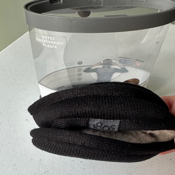 180s Mens Aztec Sweaterknit Fleece Behind-The-Head Black Ear Warmers NEW - Picture 8 of 11